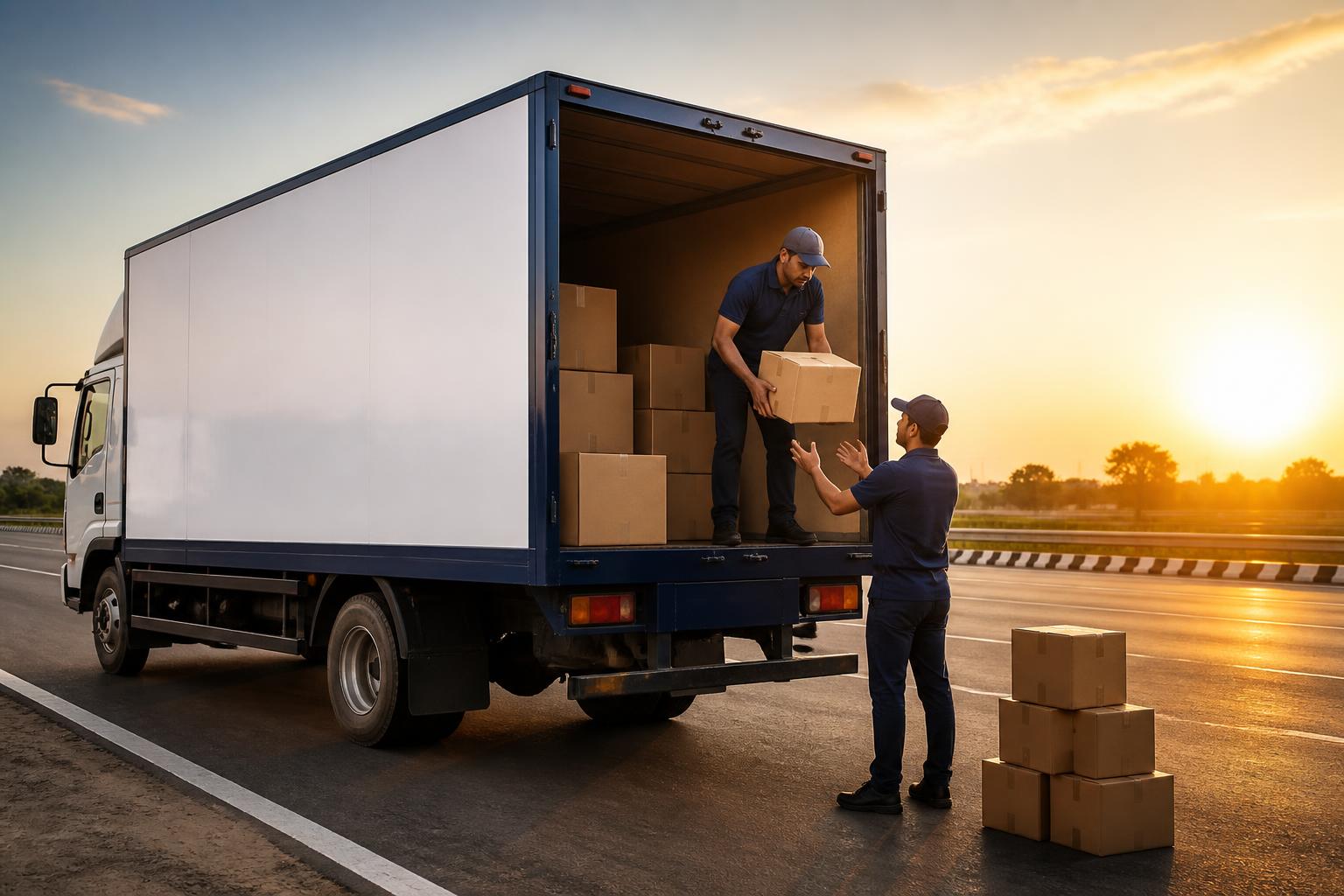 Kuber Packers and Movers truck with a professional crew loading boxes